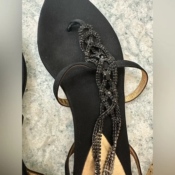 Giorgio Armani Black and Gold Sandals - Picture 1 of 12